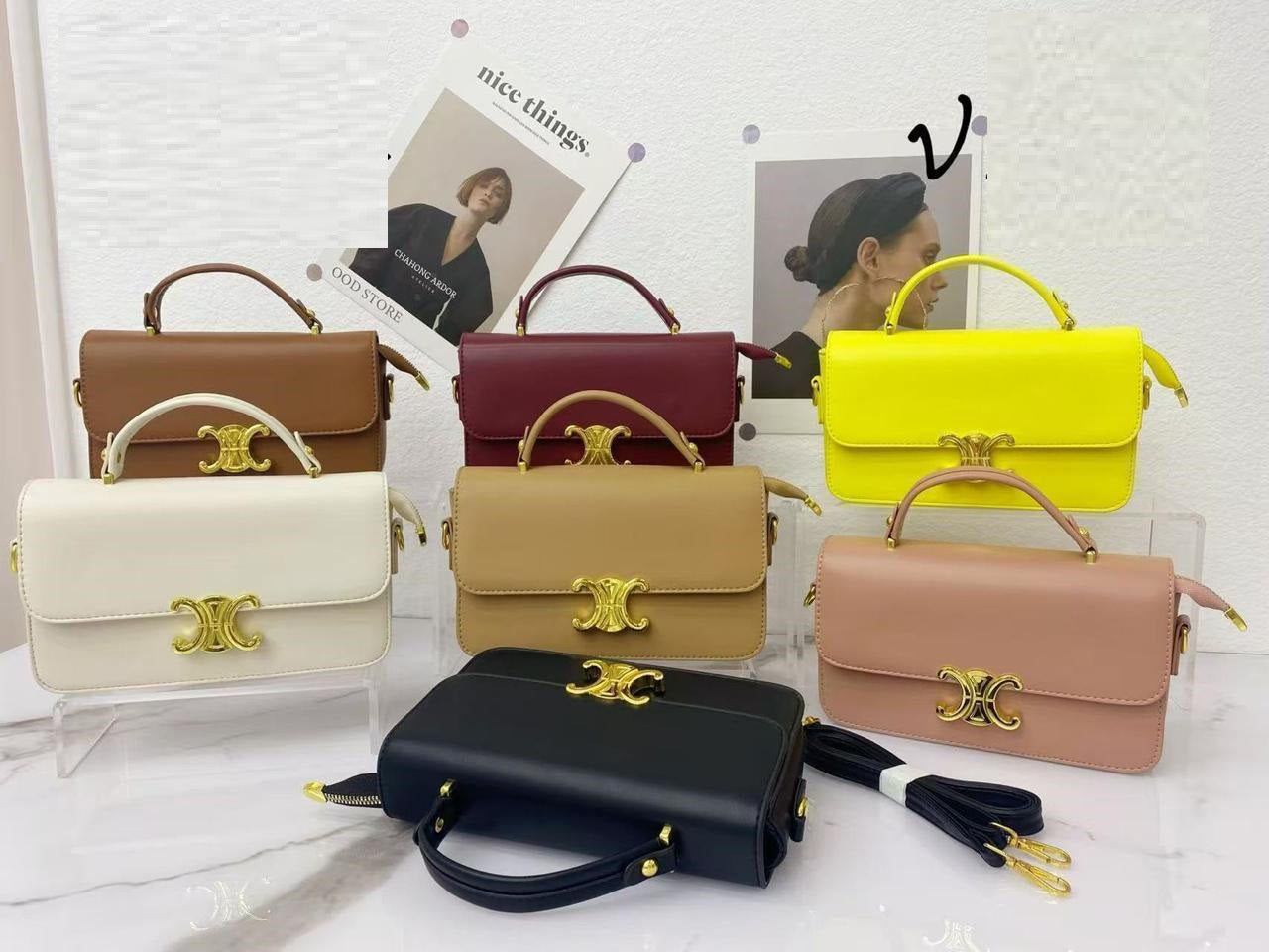 Gold Emblem Flap Satchel Bag